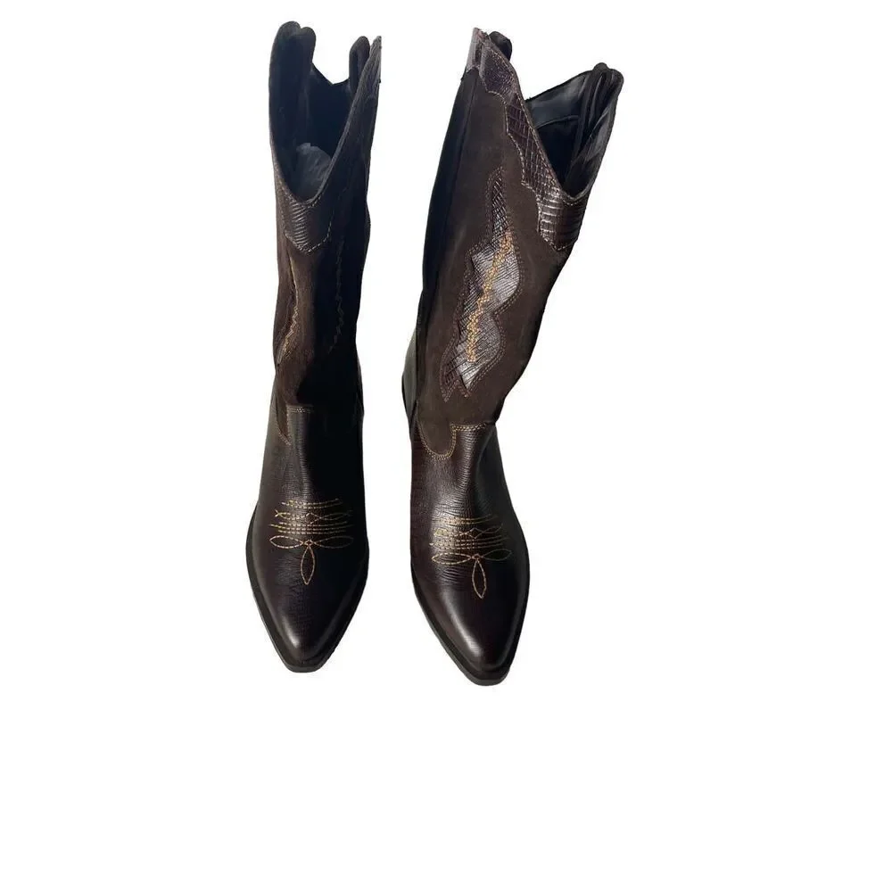Sam Edelman Western Kitty Heel Dark Brown Boots - Picture 2 of 8